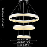Modern 24 Inch 3 Ring LED Pendant Light Adjustable Metal and Acrylic Chandelier