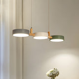 Modern 3 Light Geometric Trio Pendant Lamp with Green White and Grey Circular Shades