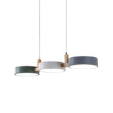 Modern 3 Light Geometric Trio Pendant Lamp with Green White and Grey Circular Shades