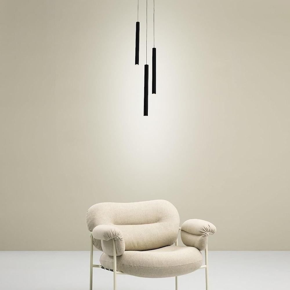 Modern 3 Light LED Kitchen Island Pendant Lighting with Adjustable Cord in Black and White Aluminum