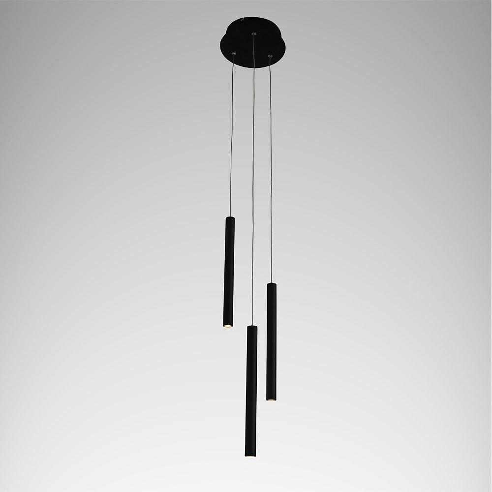 Modern 3 Light LED Kitchen Island Pendant Lighting with Adjustable Cord in Black and White Aluminum