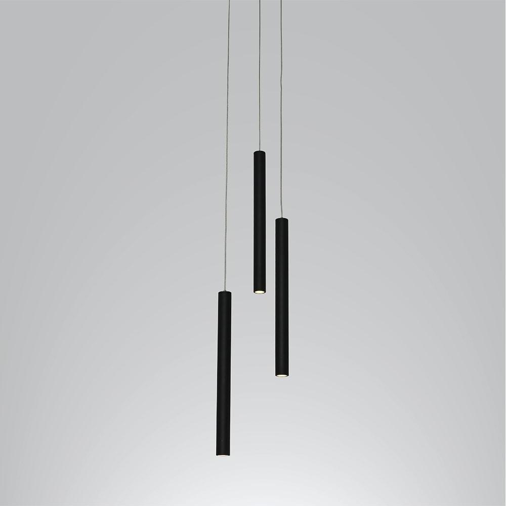 Modern 3 Light LED Kitchen Island Pendant Lighting with Adjustable Cord in Black and White Aluminum