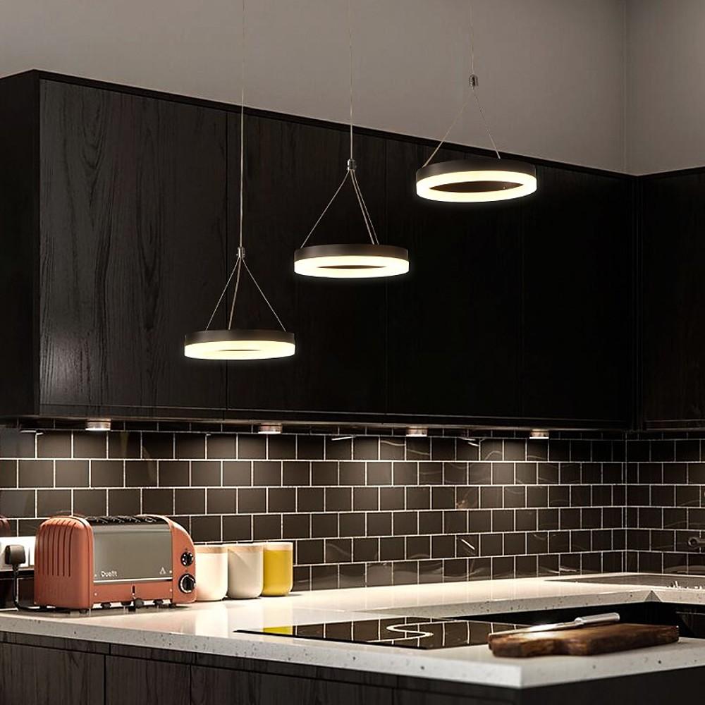 Modern 3 Ring Dimmable LED Chandelier Adjustable Circle Pendant Light for Dining Room