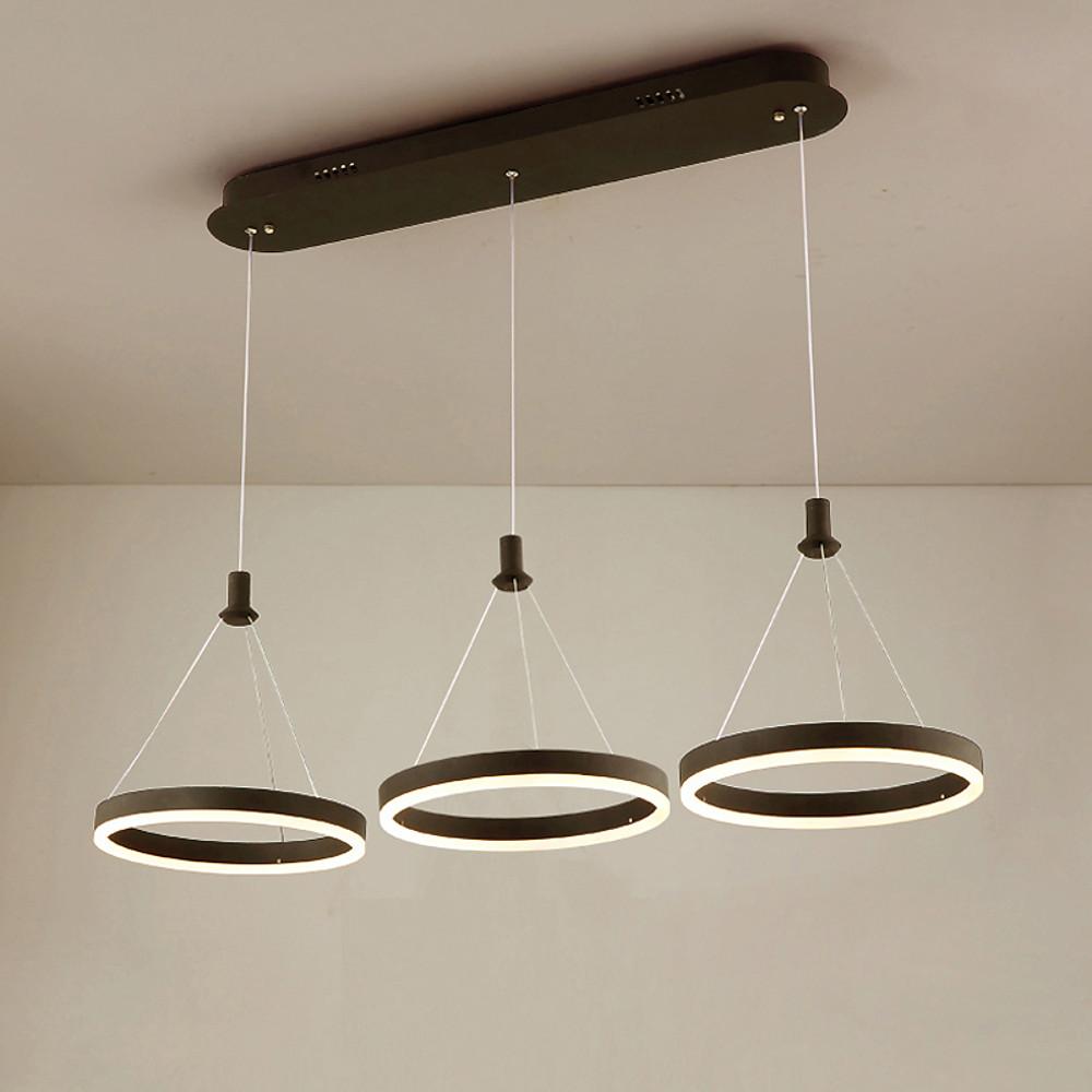 Modern 3 Ring Dimmable LED Chandelier Adjustable Pendant Light for Living Room and Dining Area