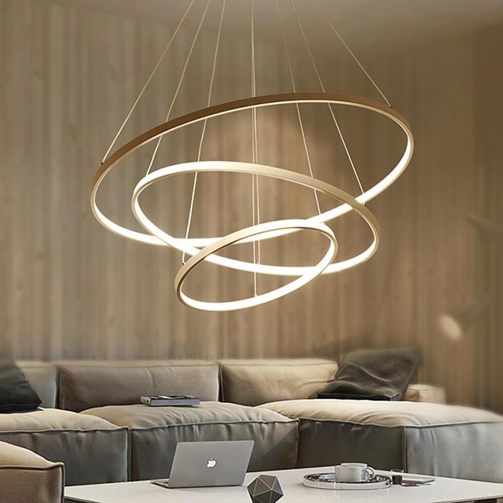 Modern 3 Ring Interweaved Circle LED Pendant Chandelier Adjustable Acrylic Hanging Light Fixture