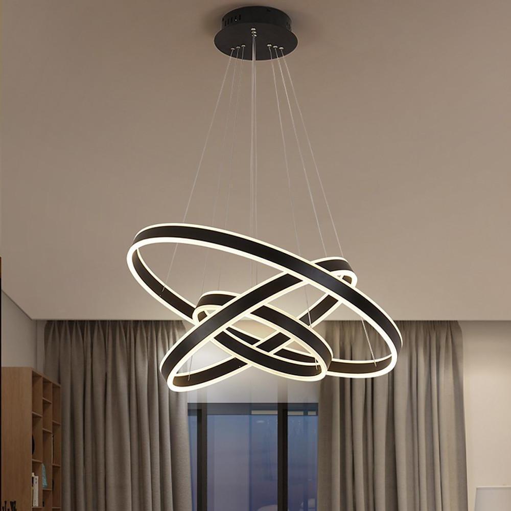 Modern 3 Ring Interweaved LED Chandelier Adjustable Circle Pendant Light for Living Dining Room