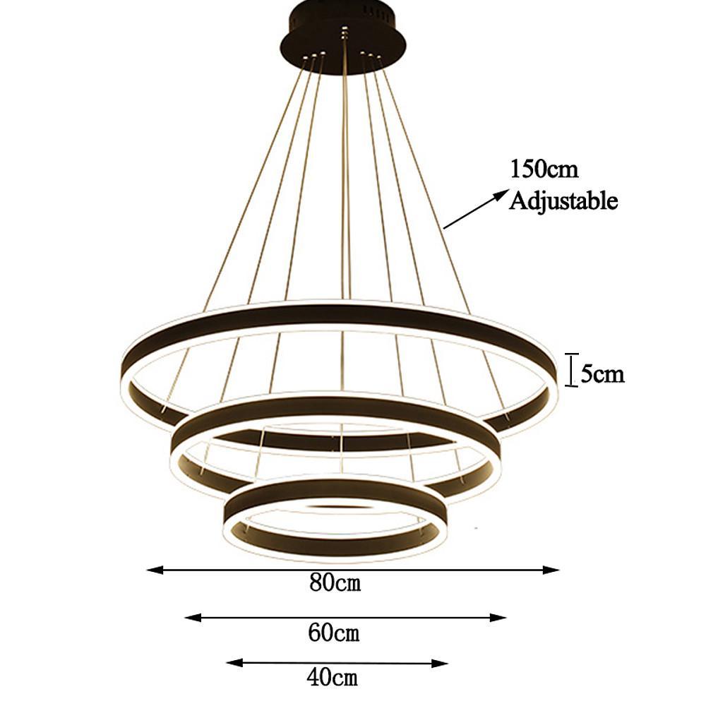 Modern 3 Ring Interweaved LED Chandelier Adjustable Circle Pendant Light for Living Dining Room