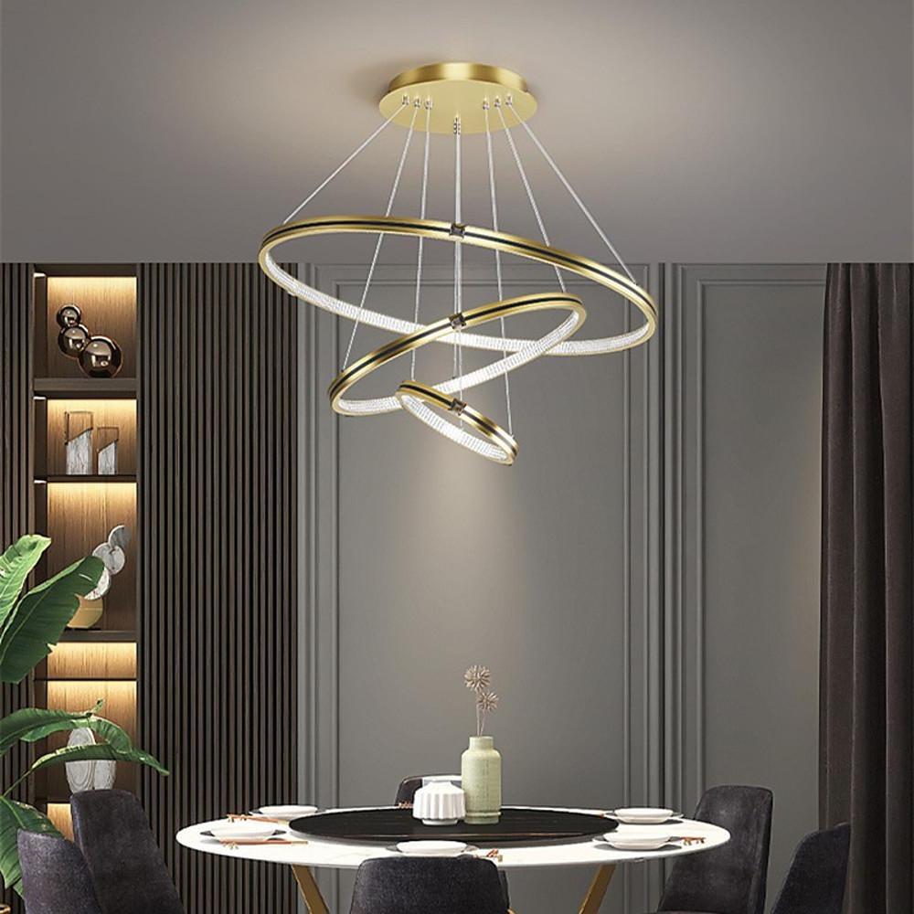 Modern 3 Ring LED Chandelier Adjustable Gold and Black Pendant Ceiling Light