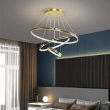 Modern 3 Ring LED Chandelier Adjustable Gold and Black Pendant Ceiling Light