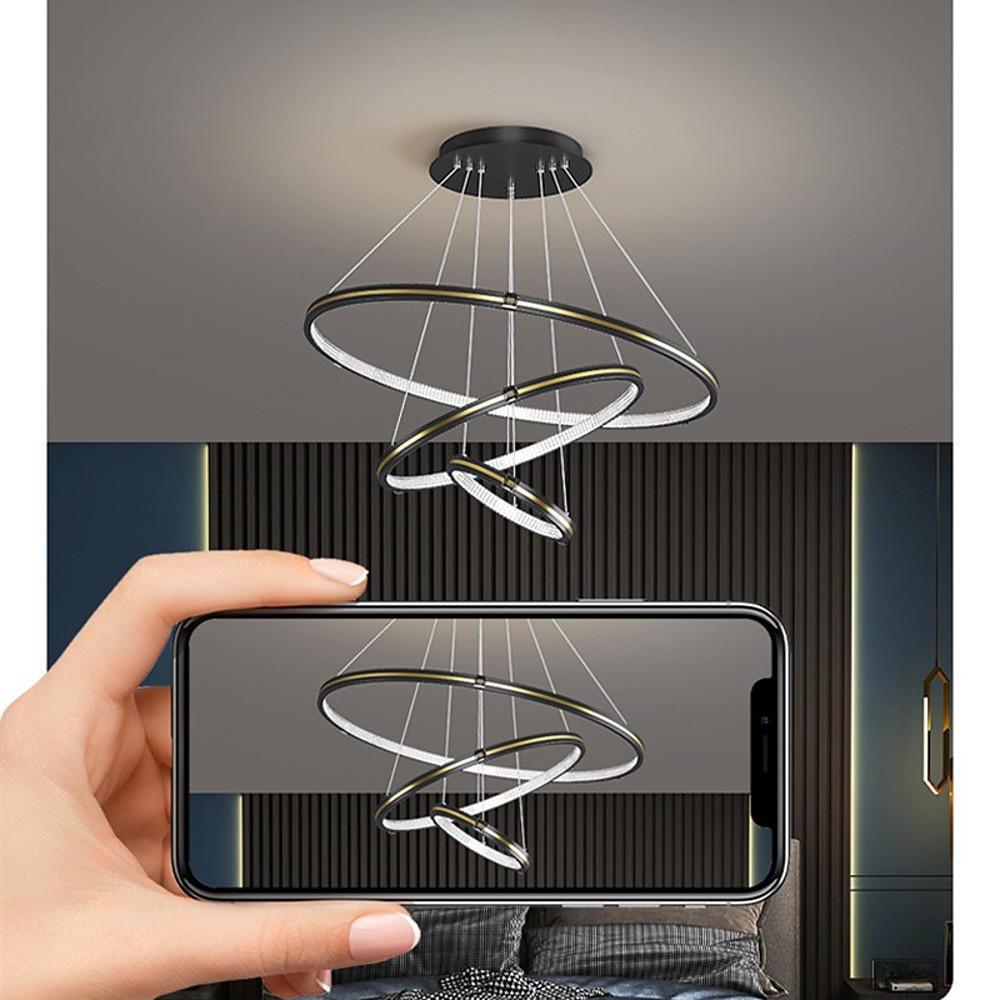 Modern 3 Ring LED Chandelier Adjustable Gold and Black Pendant Ceiling Light