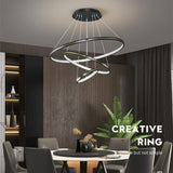 Modern 3 Ring LED Chandelier Adjustable Gold and Black Pendant Ceiling Light