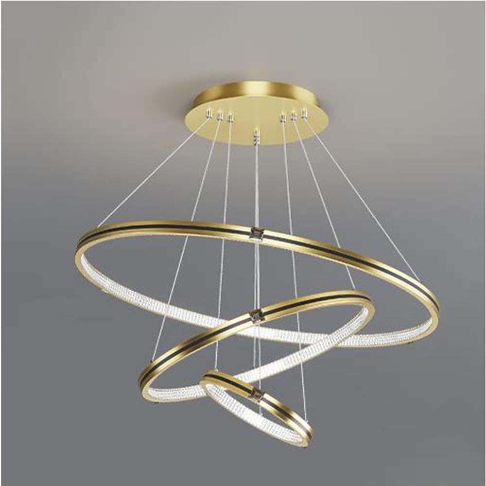 Modern 3 Ring LED Chandelier Adjustable Gold and Black Pendant Ceiling Light