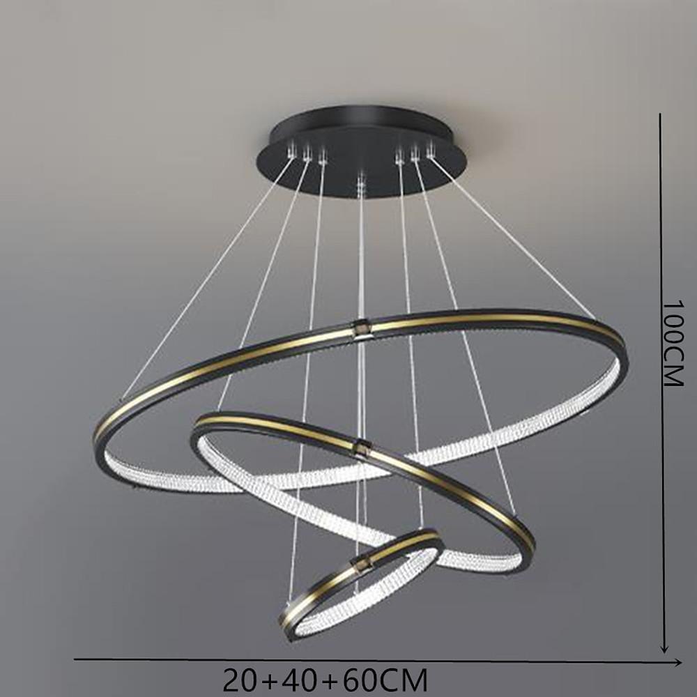 Modern 3 Ring LED Chandelier Adjustable Gold and Black Pendant Ceiling Light