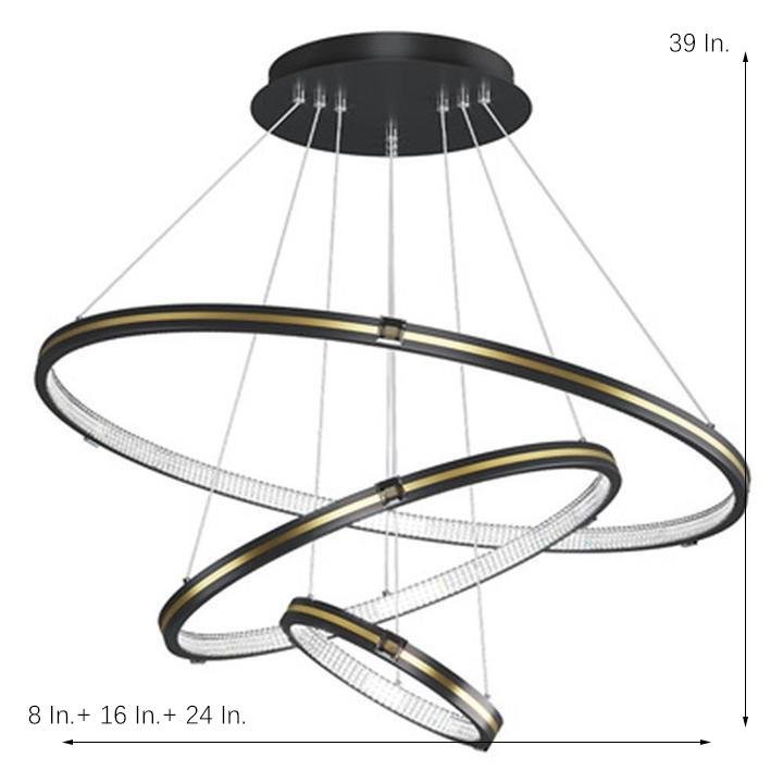 Modern 3 Ring LED Chandelier Adjustable Gold and Black Pendant Ceiling Light