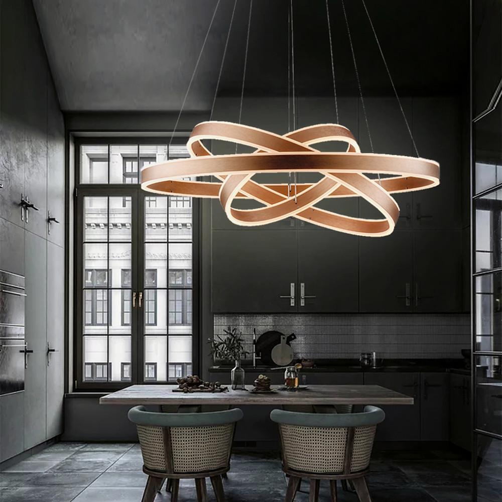 Modern 3 Ring LED Chandelier Adjustable Gold Circle Pendant Light for Foyer and Dining Room