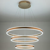 Modern 3 Ring LED Chandelier Adjustable Gold Circle Pendant Light for Foyer and Dining Room