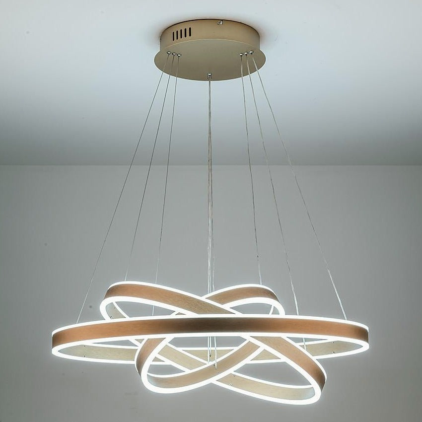 Modern 3 Ring LED Chandelier Adjustable Gold Circle Pendant Light for Foyer and Dining Room