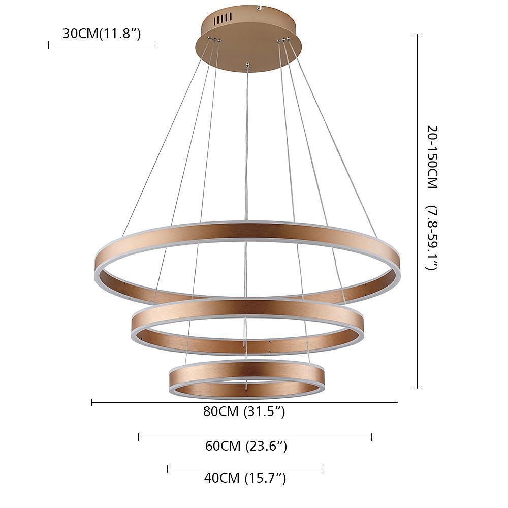 Modern 3 Ring LED Chandelier Adjustable Gold Circle Pendant Light for Foyer and Dining Room