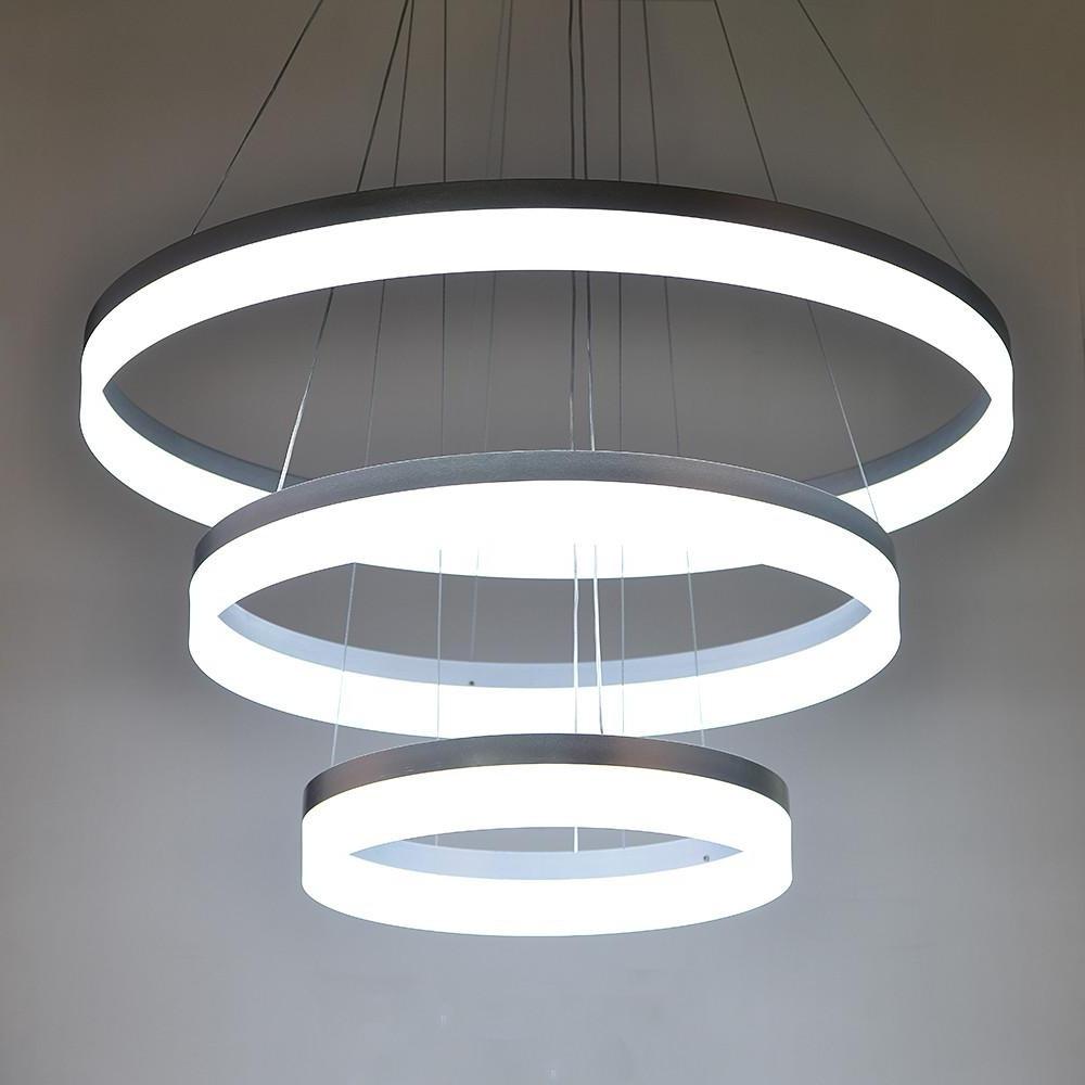 Modern 3 Ring LED Chandelier Dimmable Adjustable Gradated Pendant Ceiling Light Fixture