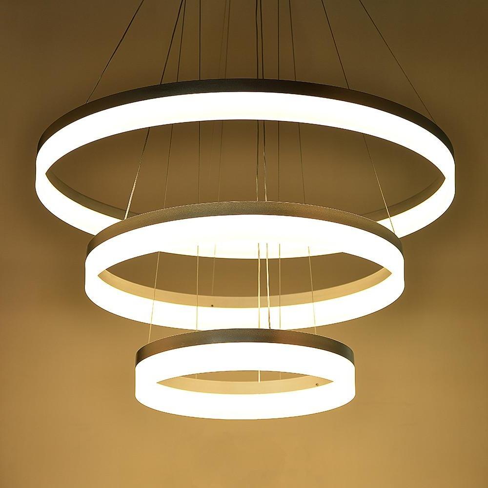 Modern 3 Ring LED Chandelier Dimmable Adjustable Gradated Pendant Ceiling Light Fixture