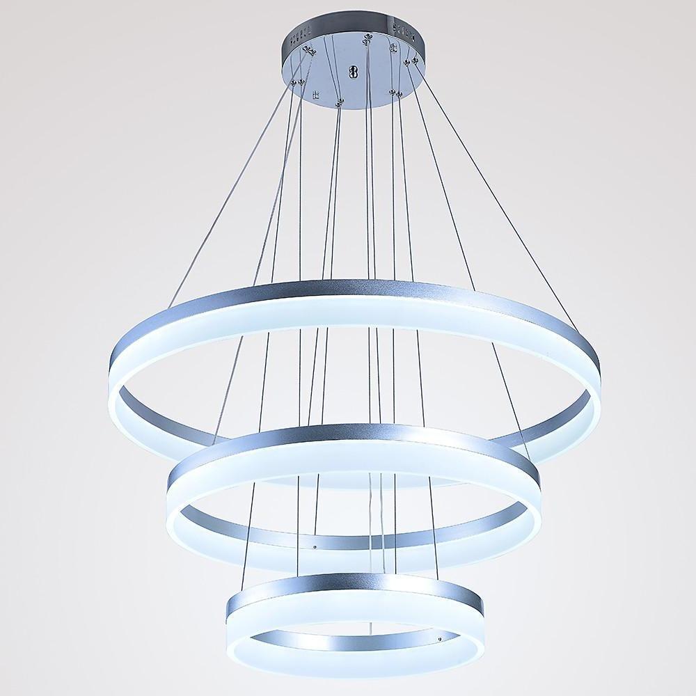 Modern 3 Ring LED Chandelier Dimmable Adjustable Gradated Pendant Ceiling Light Fixture