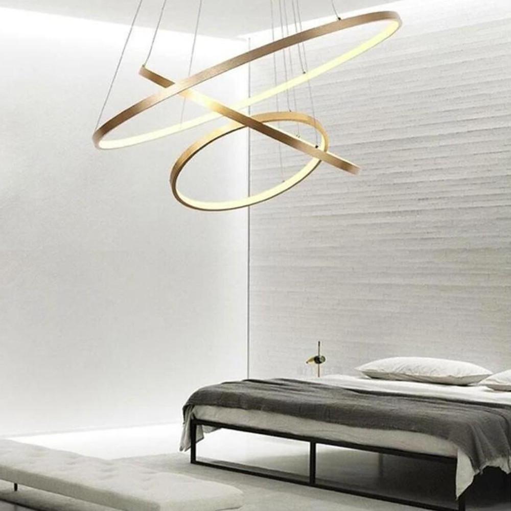 Modern 3 Ring LED Chandelier Dimmable Adjustable Pendant Ceiling Light Fixture