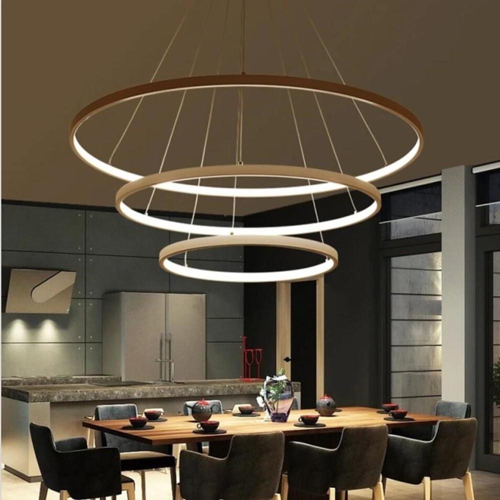 Modern 3 Ring LED Chandelier Dimmable Adjustable Pendant Ceiling Light Fixture