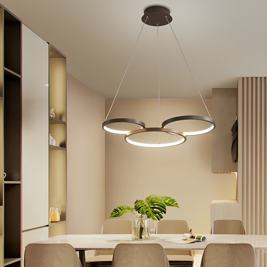 Modern 3 Ring LED Chandelier Dimmable Ceiling Pendant Light with Remote Control for Dining Room