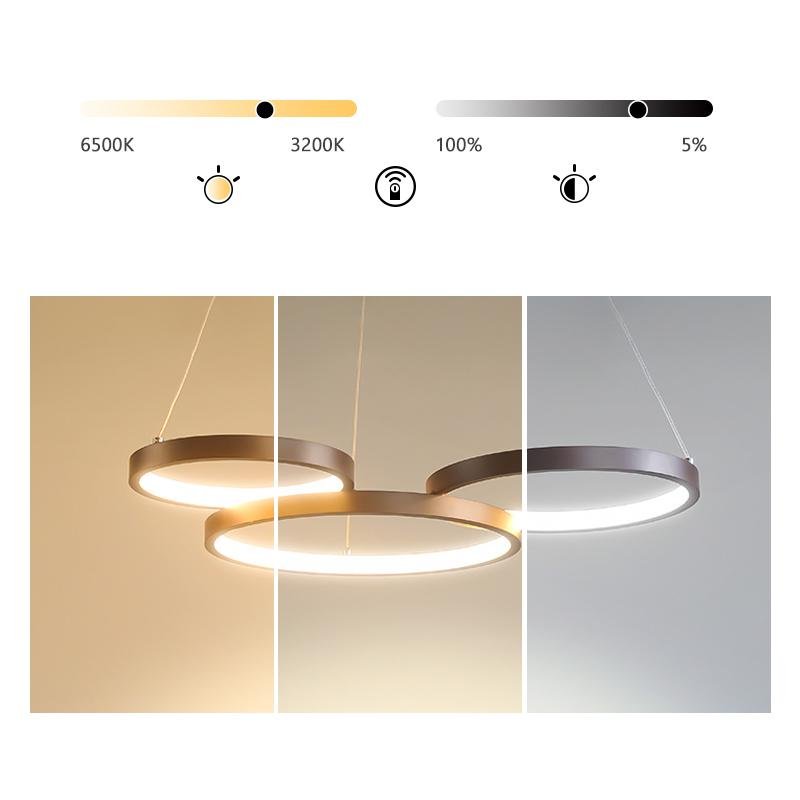 Modern 3 Ring LED Chandelier Dimmable Ceiling Pendant Light with Remote Control for Dining Room