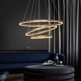 Modern 3 Ring LED Chandelier Gold Metal Pendant Light for Dining Room Dimmable Foyer Fixture
