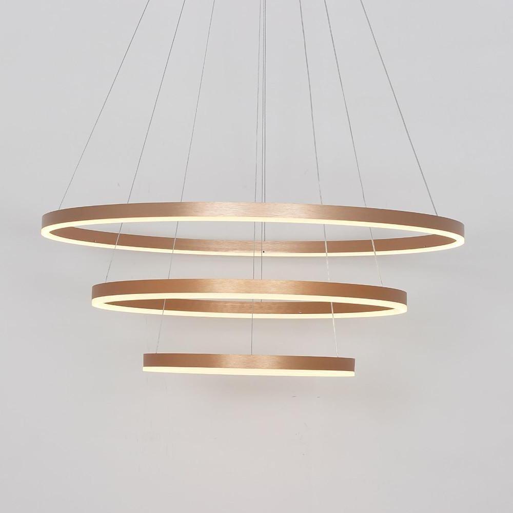 Modern 3 Ring LED Chandelier Gold Metal Pendant Light for Dining Room Dimmable Foyer Fixture