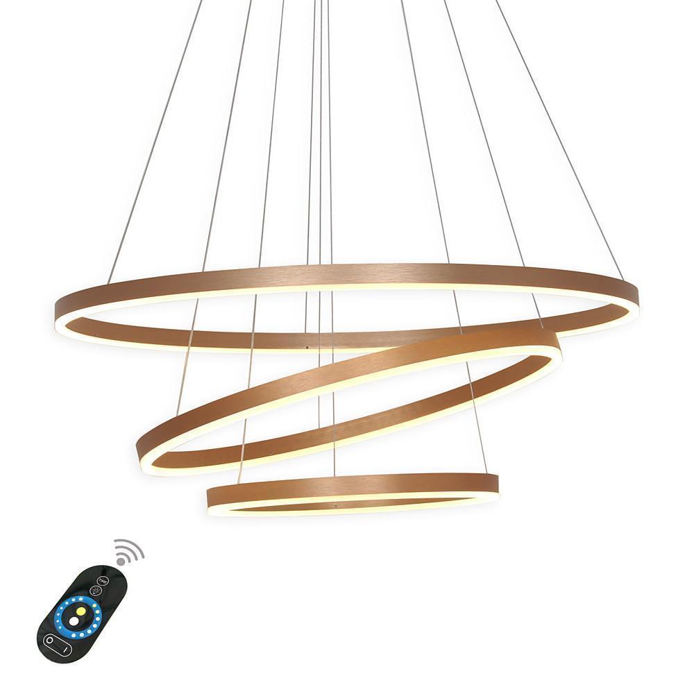 Modern 3 Ring LED Chandelier Gold Metal Pendant Light for Dining Room Dimmable Foyer Fixture
