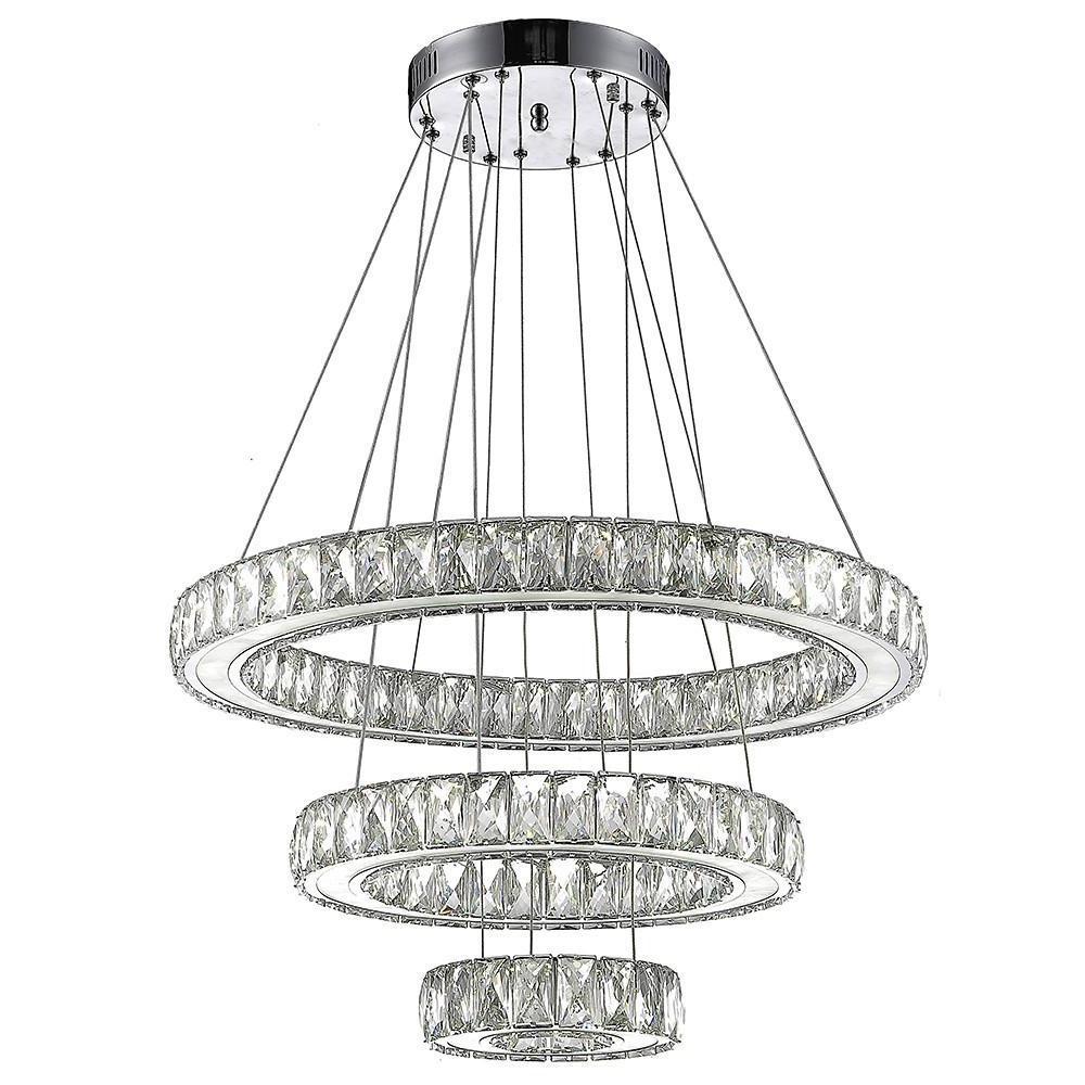 Modern 3 Ring LED Crystal Chandelier Silver Electroplated Pendant Light