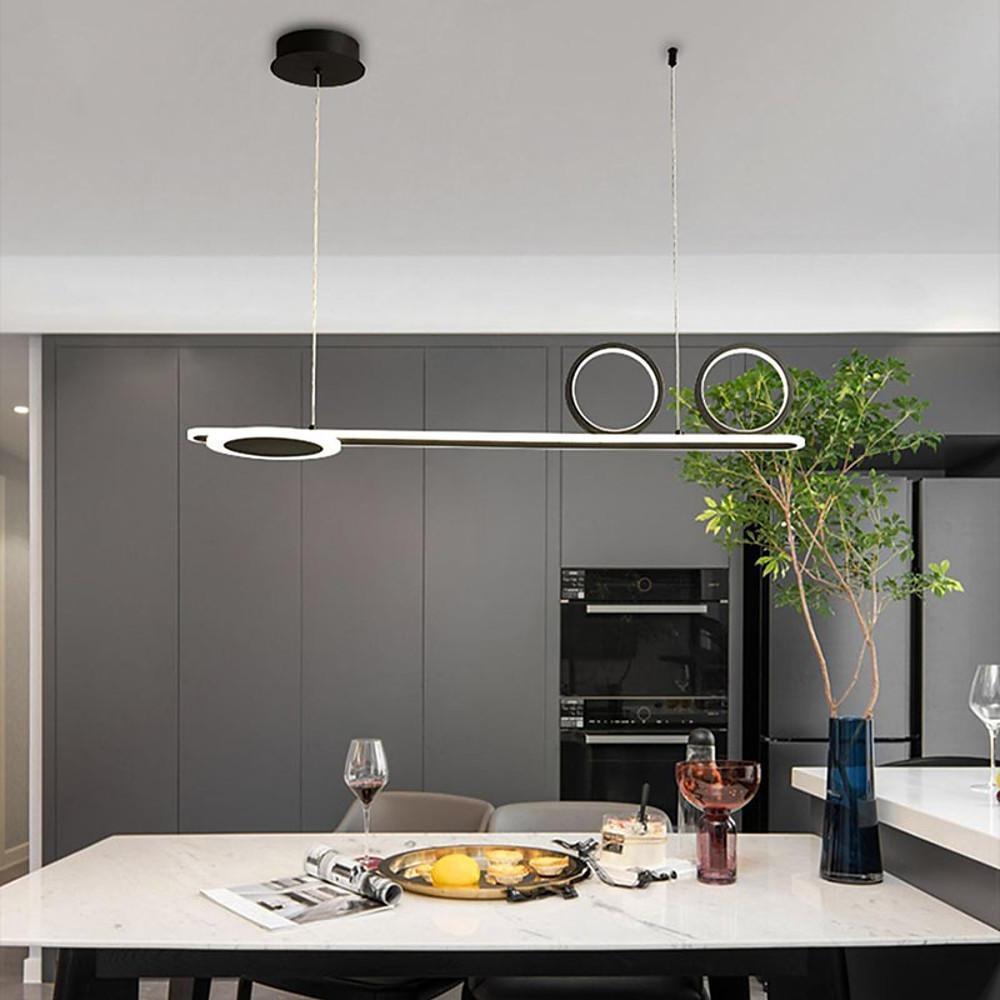 Modern 3 Ring Linear LED Pendant Light Dimmable Chandelier Adjustable Hanging Lamp for Dining Room