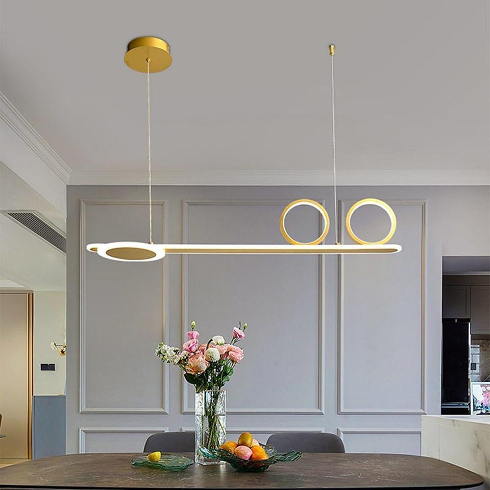 Modern 3 Ring Linear LED Pendant Light Dimmable Chandelier Adjustable Hanging Lamp for Dining Room