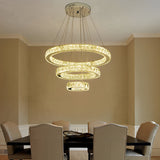 Modern 3 Ring Luxury Crystal LED Chandelier Adjustable Geometric Chrome Pendant Light