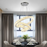 Modern 3 Ring Luxury Crystal LED Chandelier Adjustable Geometric Chrome Pendant Light