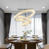 Modern 3 Ring Luxury Crystal LED Chandelier Adjustable Geometric Chrome Pendant Light