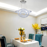 Modern 3 Ring Luxury Crystal LED Chandelier Adjustable Geometric Chrome Pendant Light