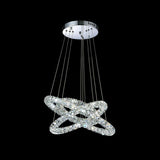 Modern 3 Ring Luxury Crystal LED Chandelier Adjustable Geometric Chrome Pendant Light