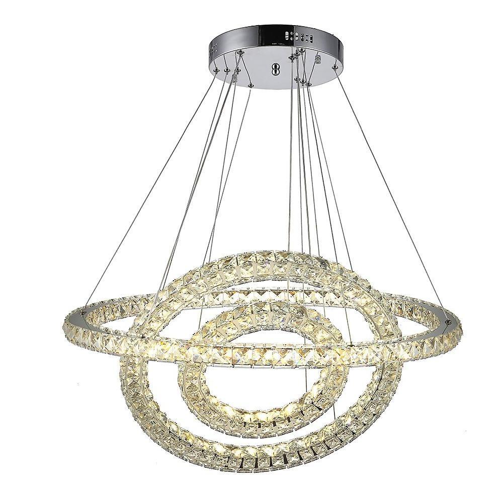 Modern 3 Ring Luxury Crystal LED Chandelier Adjustable Geometric Chrome Pendant Light