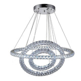 Modern 3 Ring Luxury Crystal LED Chandelier Adjustable Geometric Chrome Pendant Light