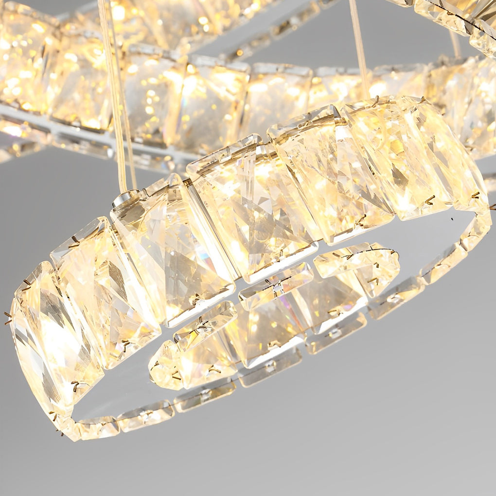 Modern 3 Ring Luxury Crystal LED Chandelier Adjustable Geometric Chrome Pendant Light