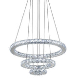 Modern 3 Ring Tiered Crystal LED Chandelier Adjustable Chrome Circle Pendant Light