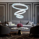 Modern 3 Tier Crystal Circle LED Chandelier Adjustable Metal Pendant Ceiling Lighting