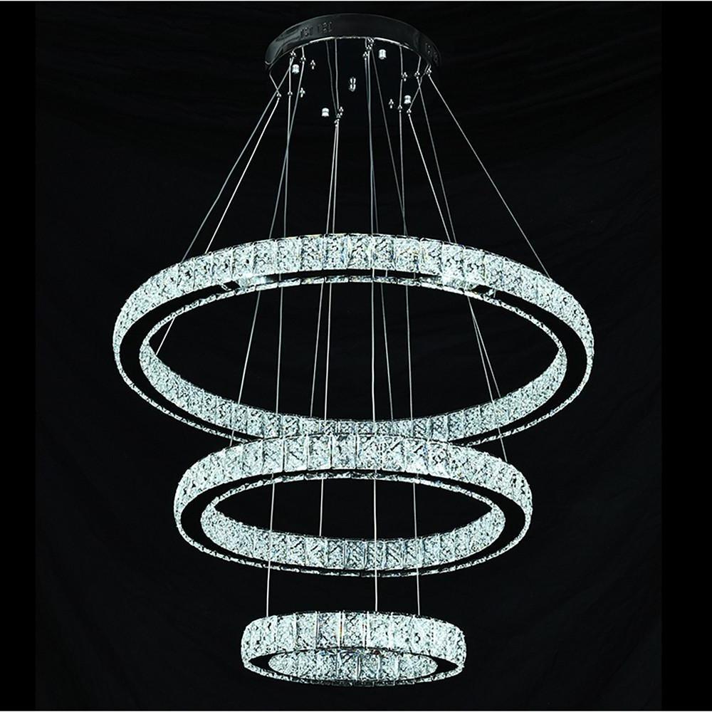 Modern 3 Tier Crystal Circle LED Chandelier Adjustable Metal Pendant Ceiling Lighting