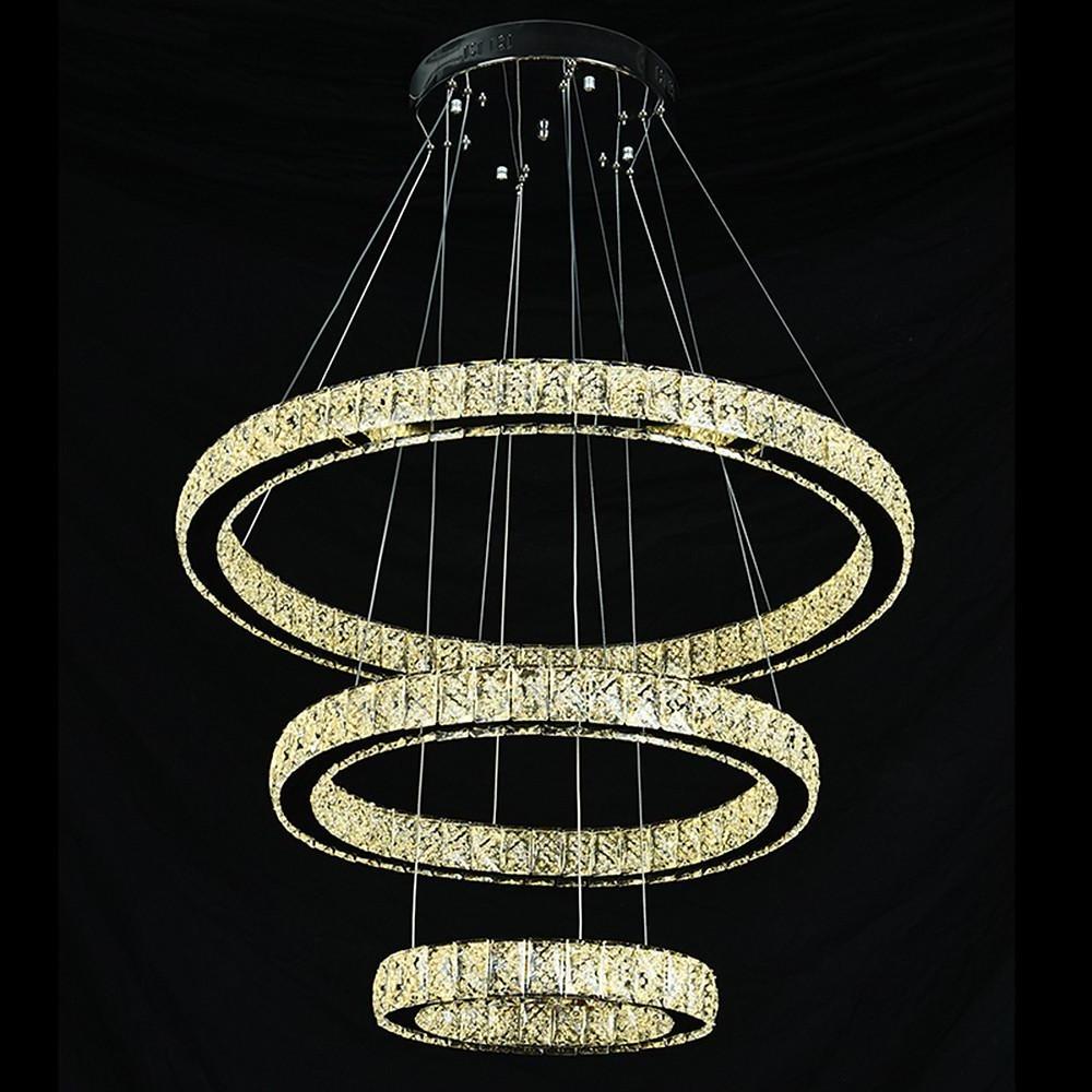 Modern 3 Tier Crystal Circle LED Chandelier Adjustable Metal Pendant Ceiling Lighting