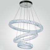 Modern 3 Tier Crystal Circle LED Chandelier Adjustable Metal Pendant Ceiling Lighting