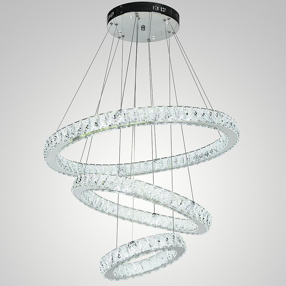 Modern 3 Tier Crystal Circle LED Chandelier Adjustable Metal Pendant Ceiling Lighting