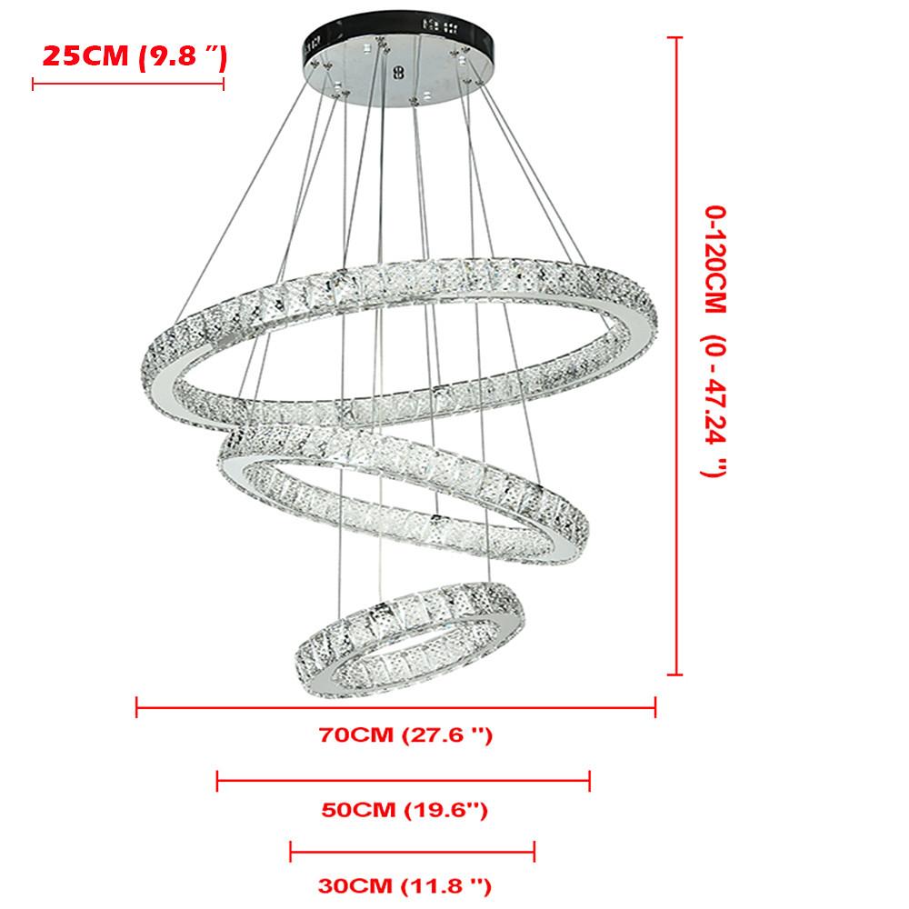 Modern 3 Tier Crystal Circle LED Chandelier Adjustable Metal Pendant Ceiling Lighting